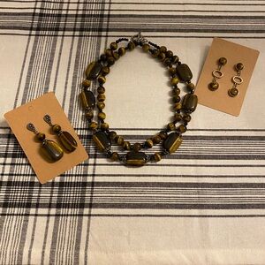 Vintage Tiger eye Necklace and Earring Set